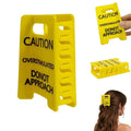 Overstimulated Caution Sign Hair Claw Clip, Setting Boundaries Caution Sign Hair Claw for Women, Funny Mental Health Awareness Gift, Large Hair Clips for All Hair, Yellow Novelty Hair Accessory