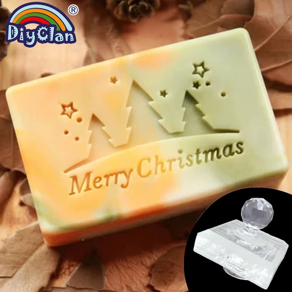 Merry Christmas Handmade Soap Stamp Making Transparent Xmas Tree Natural Soap Chapter with Handle Acrylic Chapters Custom
