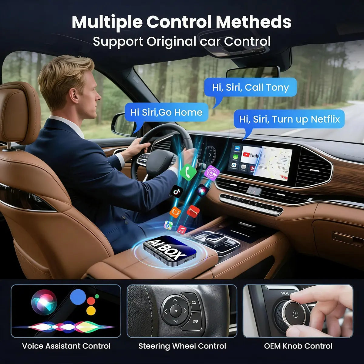 【Springglowup】Makasri Wired to Wireless Carplay Adapter【Not Support for Tesla & Bmw】Supports Netflix/Youtube/Tiktok APP to Play Video on a Car Screen (Do Not Support Vehicles with Built-In Wireless Carplay) ,Your Entertainment Co-Pilot on the Road!