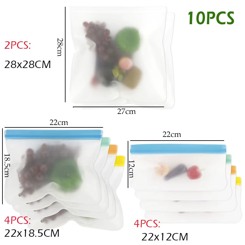 10Pcs Silicone Food Storage Bag Leakproof Reusable Stand up Zip Shut Bag Cup Fresh Bag Food Storage Bag Fresh Wrap