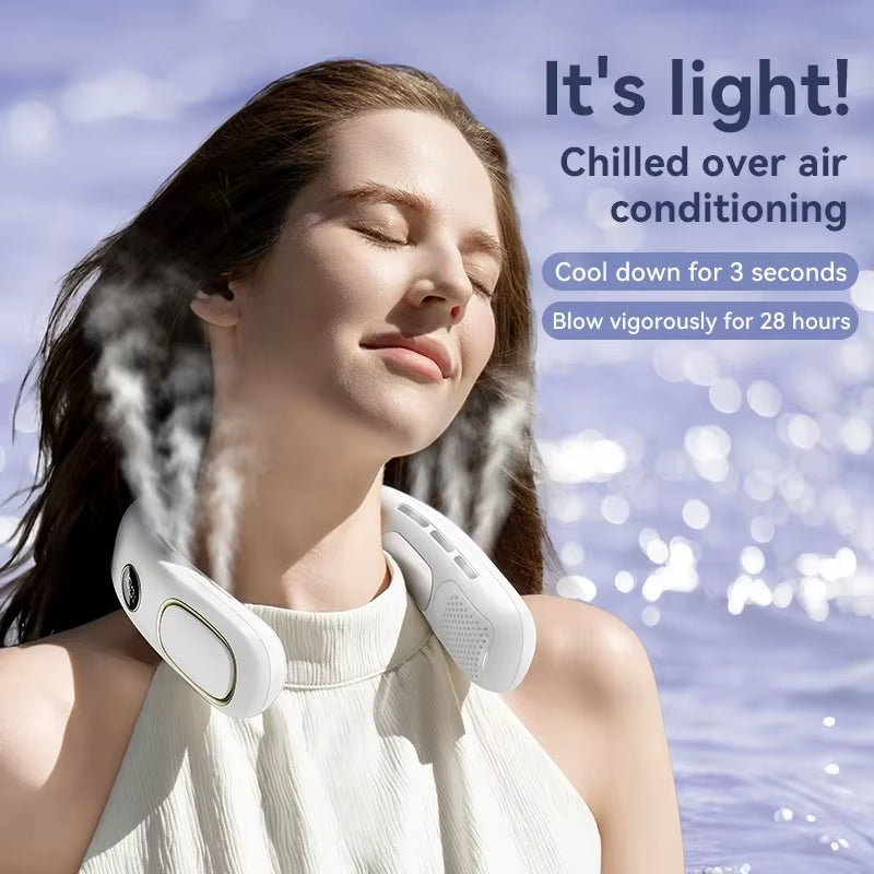Semiconductor Cooling Wearable Neck Fan with 5-Speed Bladeless Airflow, USB Rechargeable and Portable for Outdoor Activities