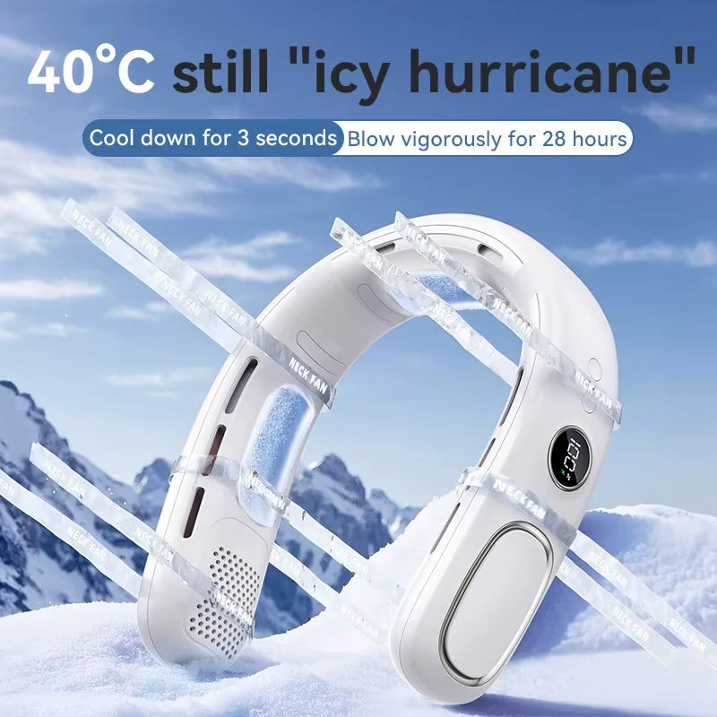 Semiconductor Cooling Wearable Neck Fan with 5-Speed Bladeless Airflow, USB Rechargeable and Portable for Outdoor Activities