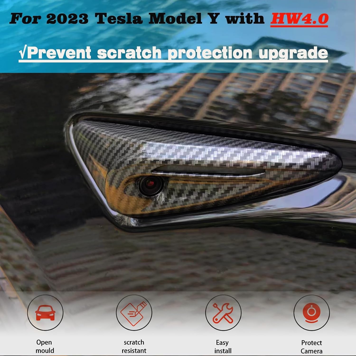 for 2026 2025 2024 Tesla Model 3/Y HW4.0 Side Camera Protection Cover Decoration Accessories Fit for Tesla Model 3/Y with HW4.0 (Hw4.0-A-Glossy Carbon Fiber Pattern)