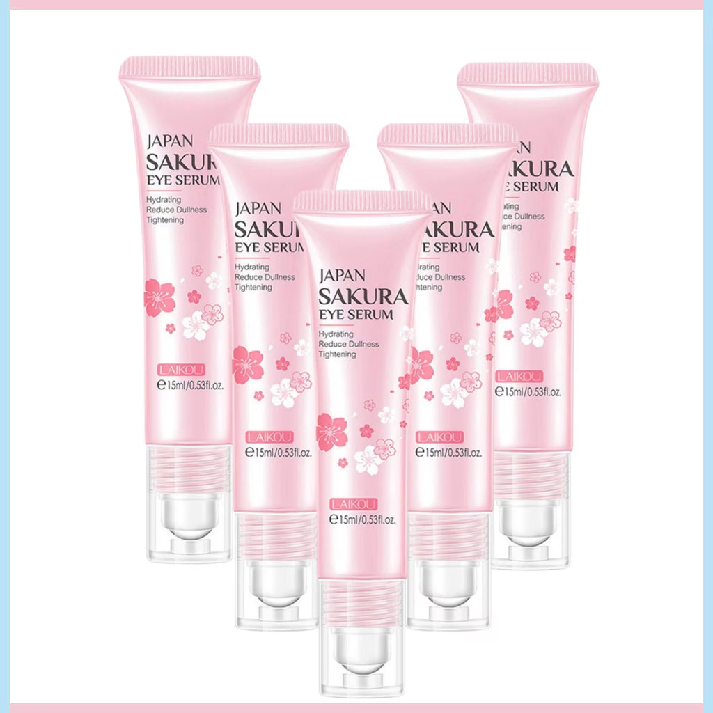 1/3/5Pcs Sakura Eye Essence Cream Eye with Massage Ball Firming Anti-Dark Circles Anti-Puffiness Bags Anti-Aging under Eye Serum