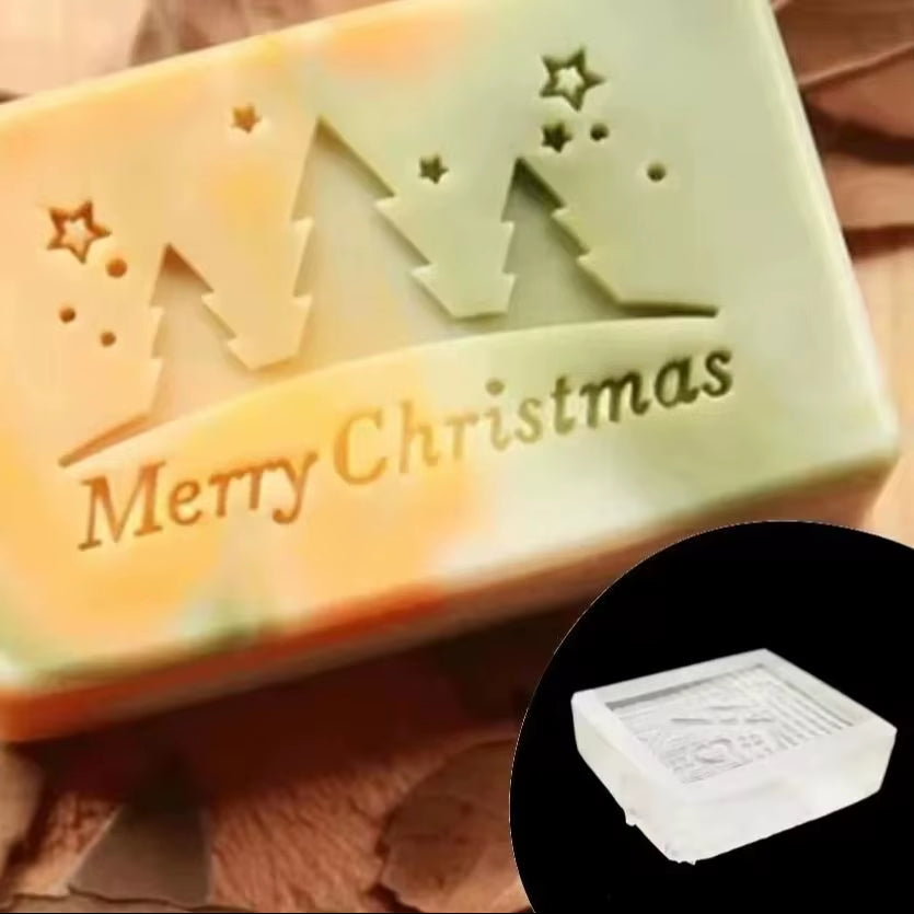 Merry Christmas Handmade Soap Stamp Making Transparent Xmas Tree Natural Soap Chapter with Handle Acrylic Chapters Custom