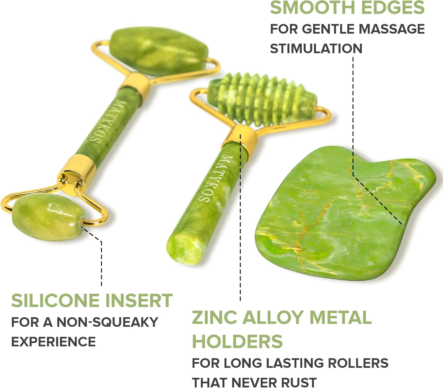 Jade Roller for Face and Gua Sha Set - 2 Anti-Aging Facial Rollers and Gua-Sha Facial Tool - Face and Body Massager for Your Skincare Routine - Massage Tools for Wrinkles and Lifting