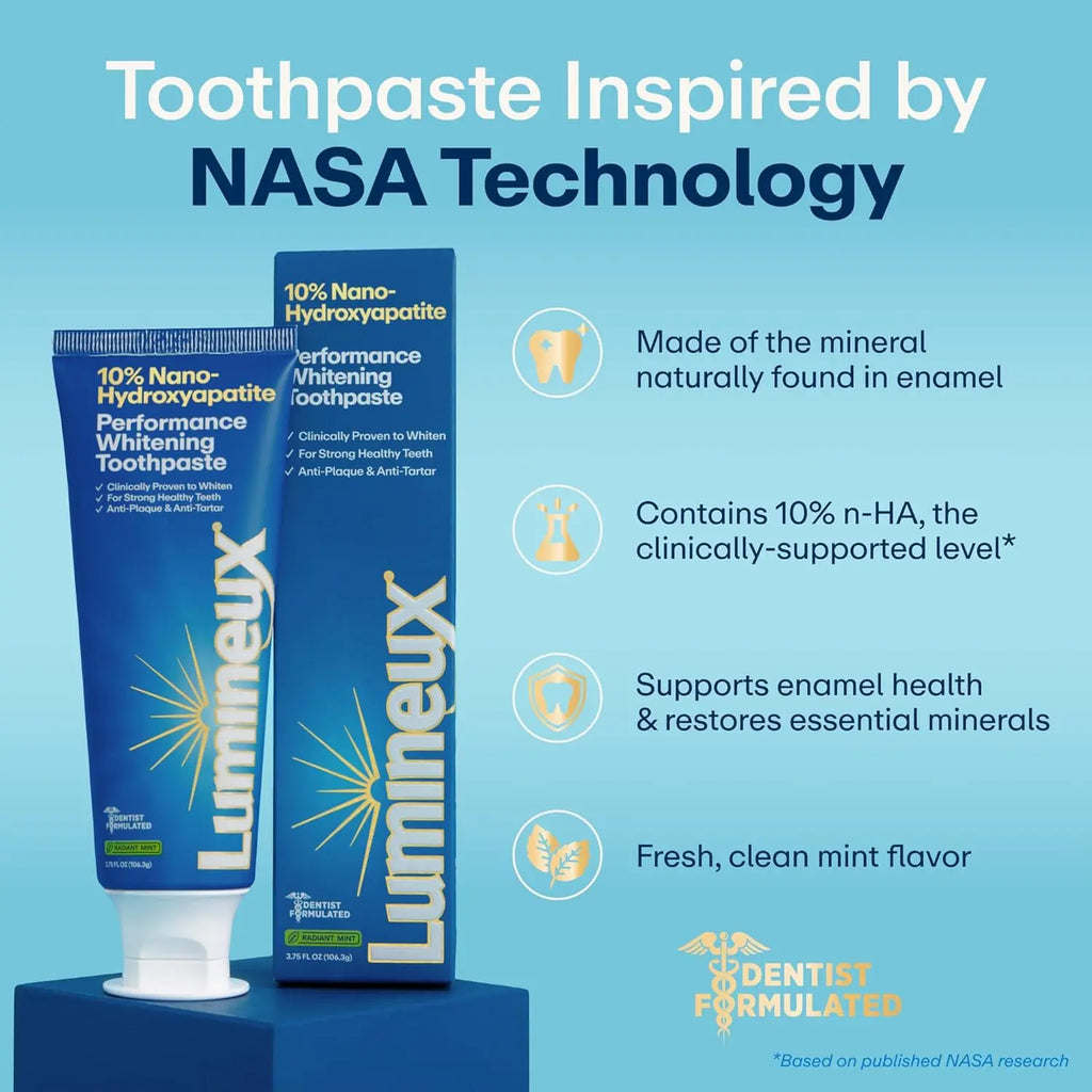 Lumineux 10% Nano Hydroxyapatite Performance Whitening Toothpaste - Fluoride Free & Gentle Whitening - Clinically Supported & Nasa-Developed Nha for Strong Enamel & Bright, Smooth Teeth (3.75 Oz)