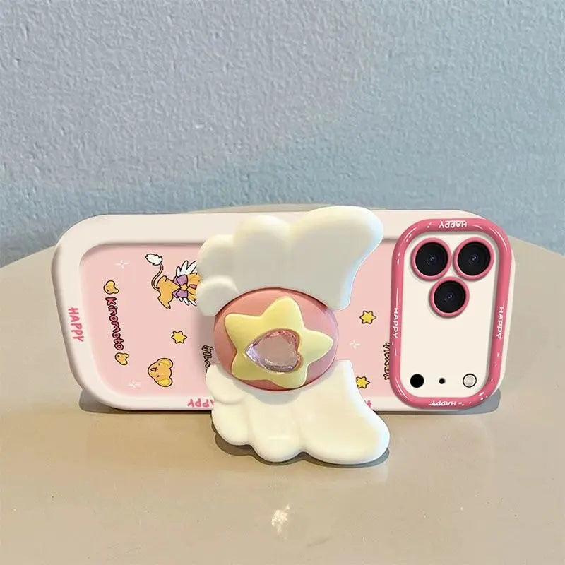 Sakura Higurashi Magical Girl Angel Wing Stand Phonecase for Iphone 17 16 15 14 13 12 11 Pro Max TPU Softshell Protective Cover Shockproof Casing with Adorabledesign