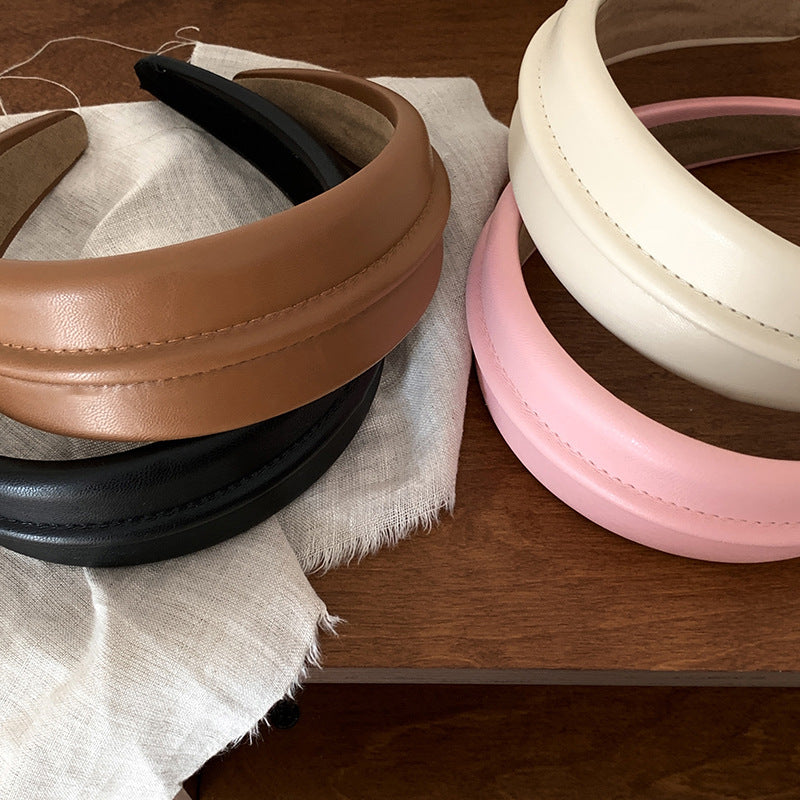 Temperament Western Style High-End High-Grade Leather Wide Brim Hair Band