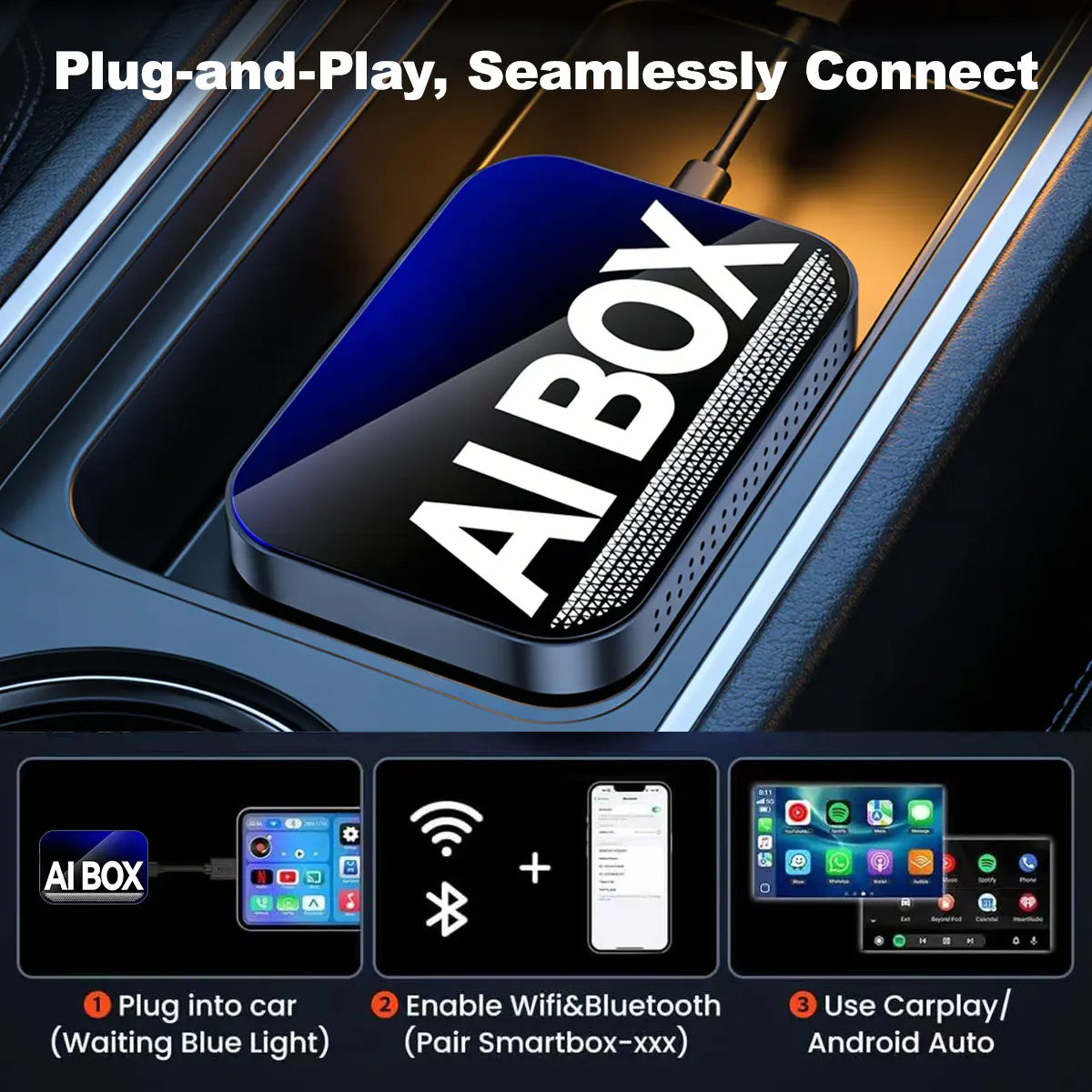 【Springglowup】Makasri Wired to Wireless Carplay Adapter【Not Support for Tesla & Bmw】Supports Netflix/Youtube/Tiktok APP to Play Video on a Car Screen (Do Not Support Vehicles with Built-In Wireless Carplay) ,Your Entertainment Co-Pilot on the Road!