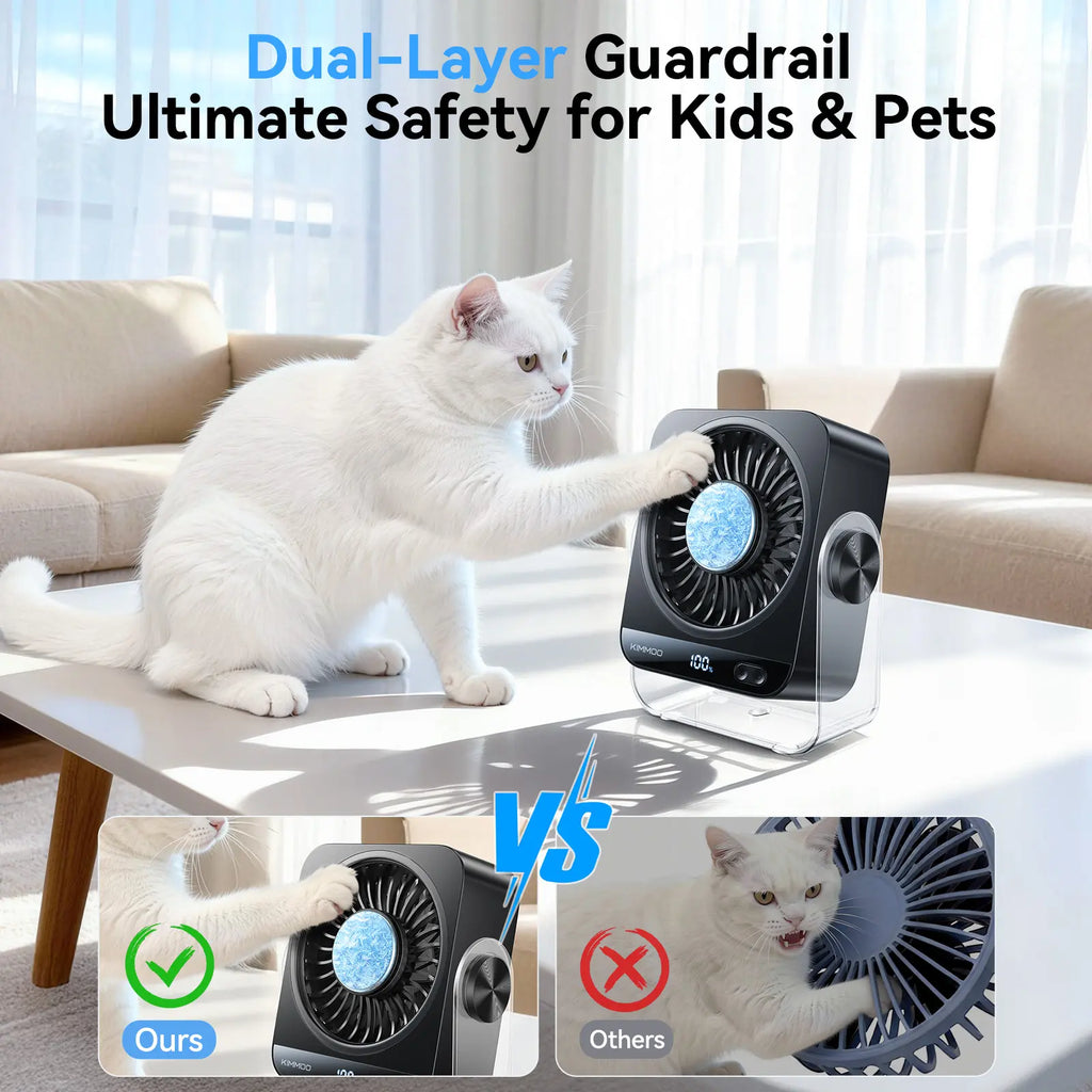 KIMMOO Desk Cooling Fan for Bedroom, 199 Speeds Turbo Airflow,, Digital Display Quiet Table Fan, 270° Rotating Small Rechargeable Battery Desktop Fans for Home Office