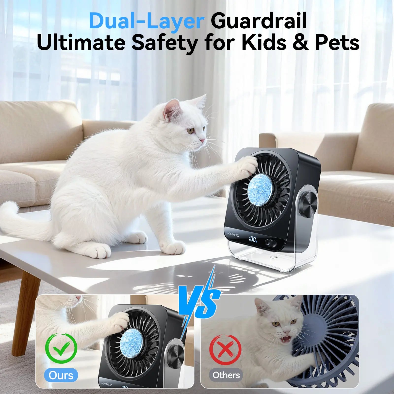 KIMMOO Desk Cooling Fan for Bedroom, 199 Speeds Turbo Airflow,, Digital Display Quiet Table Fan, 270° Rotating Small Rechargeable Battery Desktop Fans for Home Office