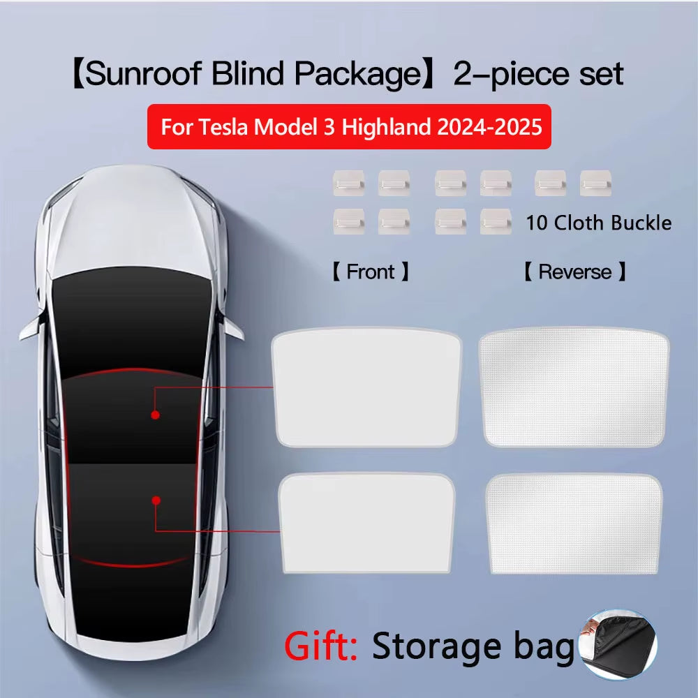 Sunshades for Tesla Model 3 Sunroof Highland 2026 Model Y 2020-26 Ice Cloth Buckle Sun Pare Glass Front Rear Skylight Accessory