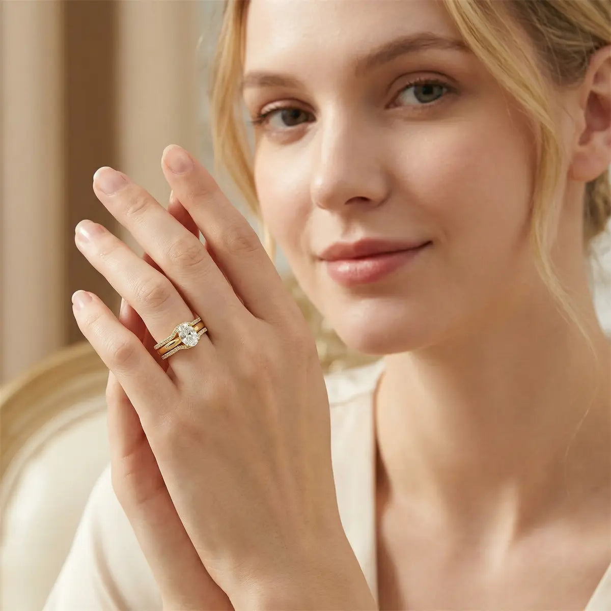 Delzzad 1.8Ct Heavenly Nest Ring Engagement Ring Triple Stacking Ring VVS Synthetic Moissanite Ring Jewelry Copper Band Perfect Birthday Engagement Wedding Anniversary Christmas Valentine'S Day Gift