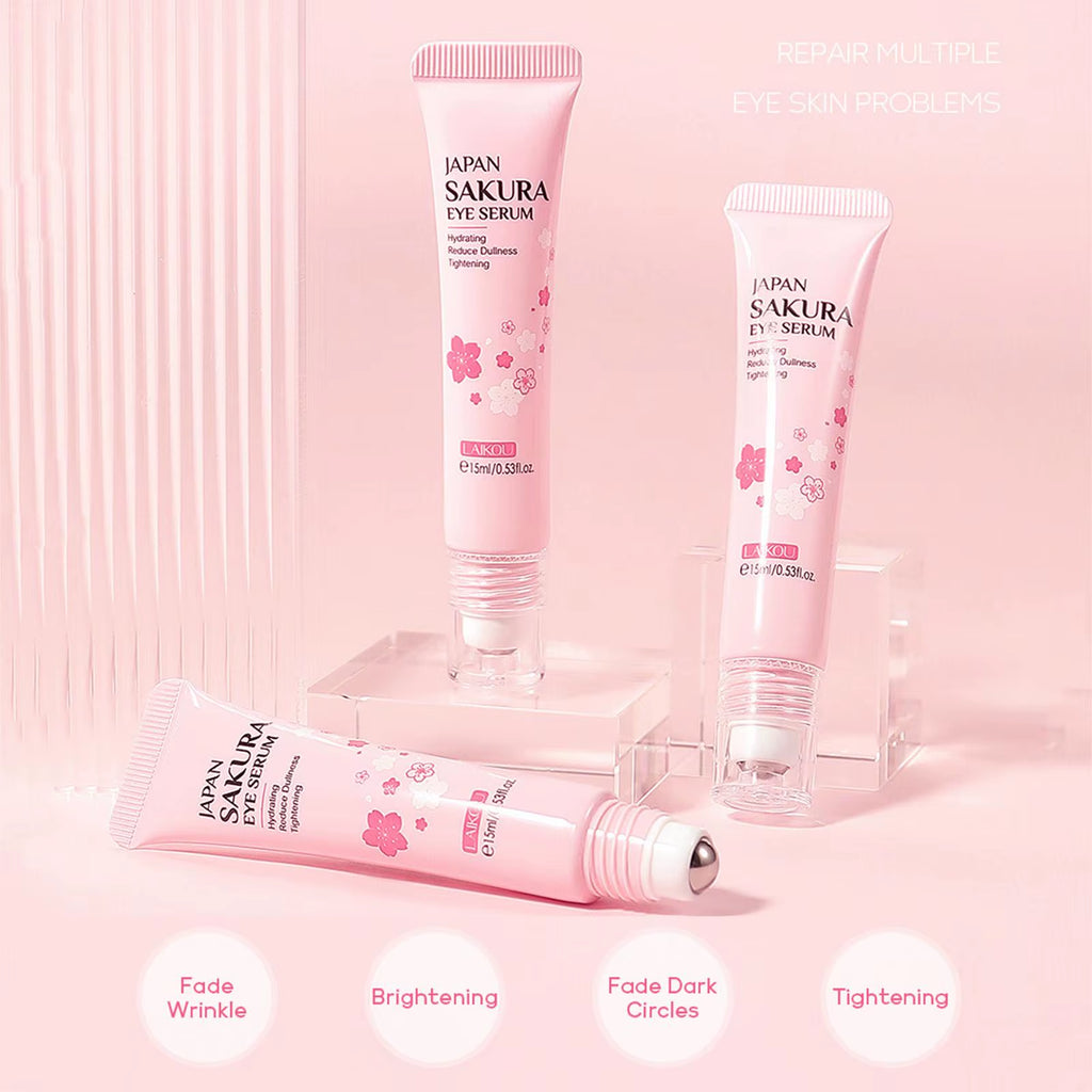 1/3/5Pcs Sakura Eye Essence Cream Eye with Massage Ball Firming Anti-Dark Circles Anti-Puffiness Bags Anti-Aging under Eye Serum