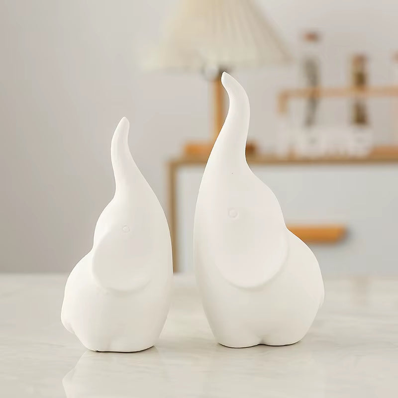 White Porcelain Elephant Ornament Living Room Decor Miniature Item Office Decoration Accessories Home Garden Bedroom Decorations