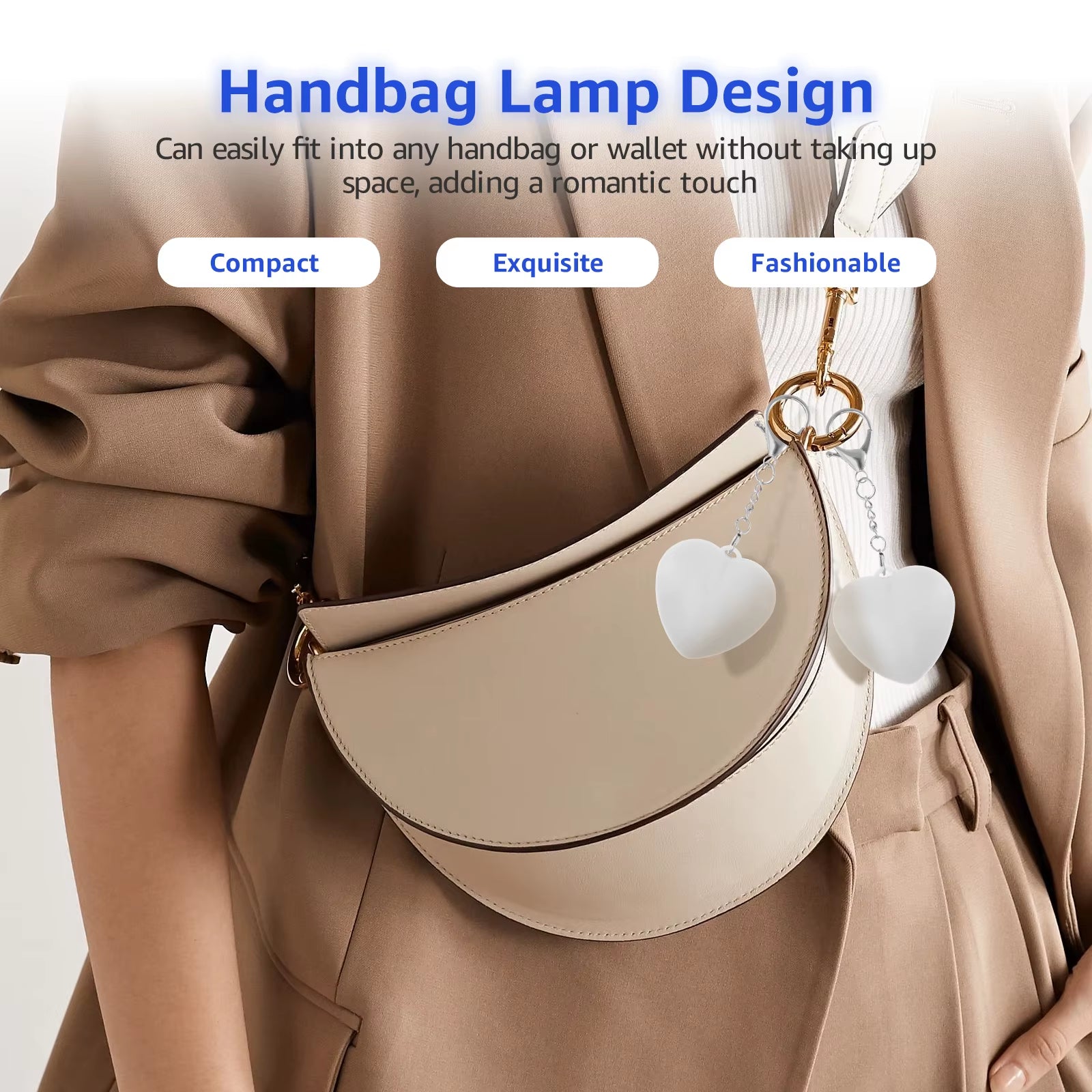 2Pc Purse Glow Heart Light LED Automatic Sensor Purse Light Touch Activated Handbag Light Handbag Night Light Handbag Purse Lamp