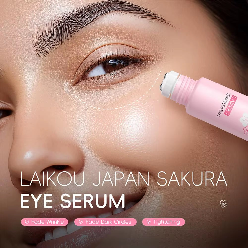 15Ml Sakura Serum Eye Massage Cream Slide Ball Essence Firming Remover Dark Circles Wrinkle Anti-Puffiness Bags under Eye Serum