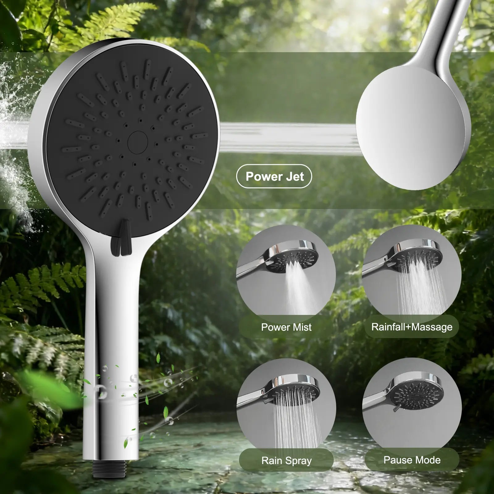 Hibbent Upgraded 10'' Shower Head Combo, High Pressure Rainfall Showerhead with 5 Spray Modes Handheld, All Metal 3-Way Diverter Shower Arm, 59'' Hose and Holder, Height Adjustable Dual Shower Head, Chrome