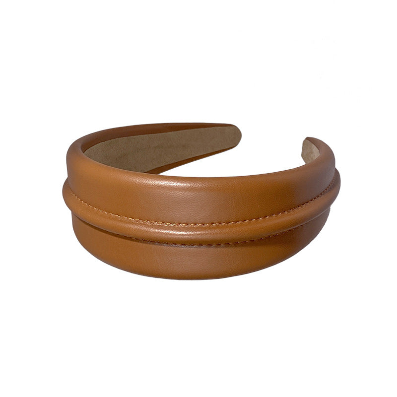 Temperament Western Style High-End High-Grade Leather Wide Brim Hair Band