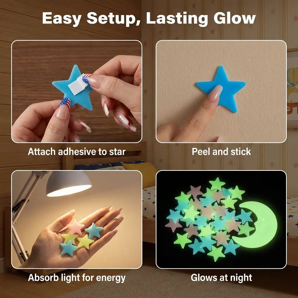 100/200/300 Glow in the Dark Stars Stickers Mixed Color Luminous Fluorescent Reusable Plastic Wall Stickers Ceiling Stars Decal Space Galaxy Night Sky Bedroom Ceiling Decor Kids Room Nursery Home Decor