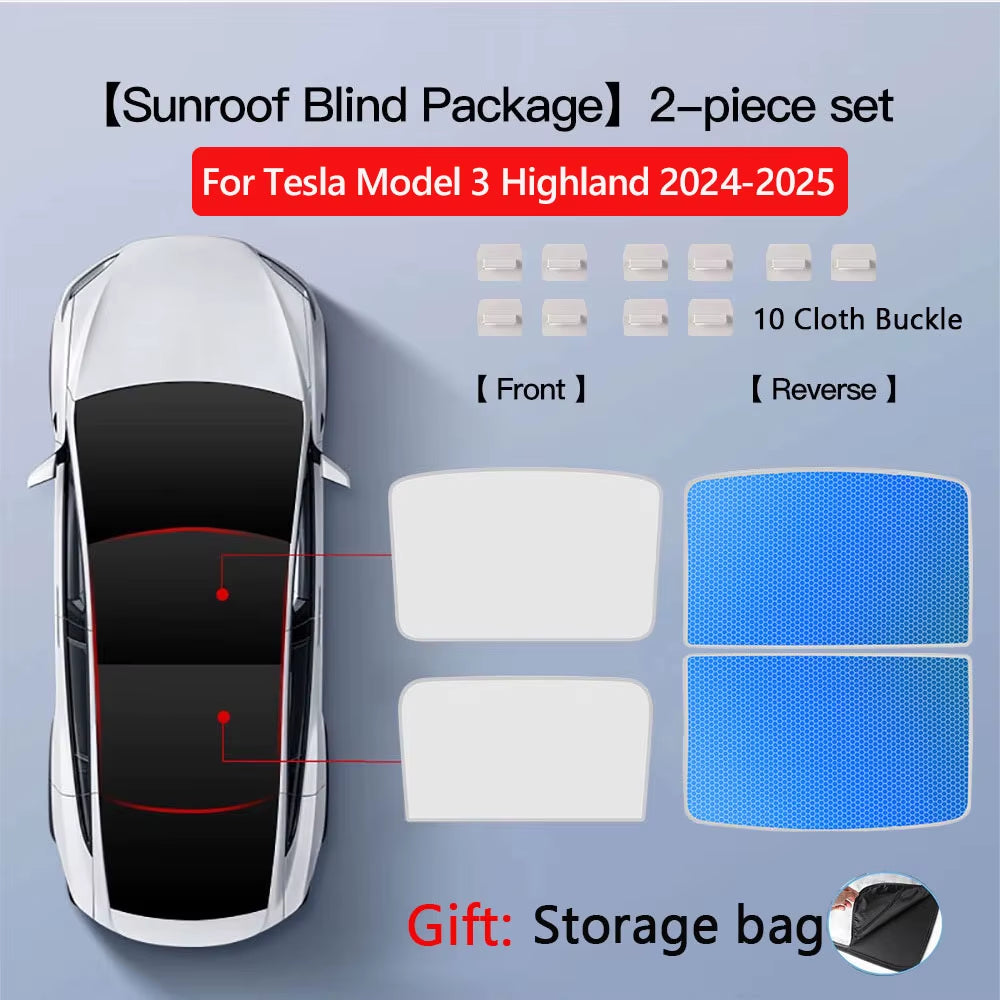 Sunshades for Tesla Model 3 Sunroof Highland 2026 Model Y 2020-26 Ice Cloth Buckle Sun Pare Glass Front Rear Skylight Accessory