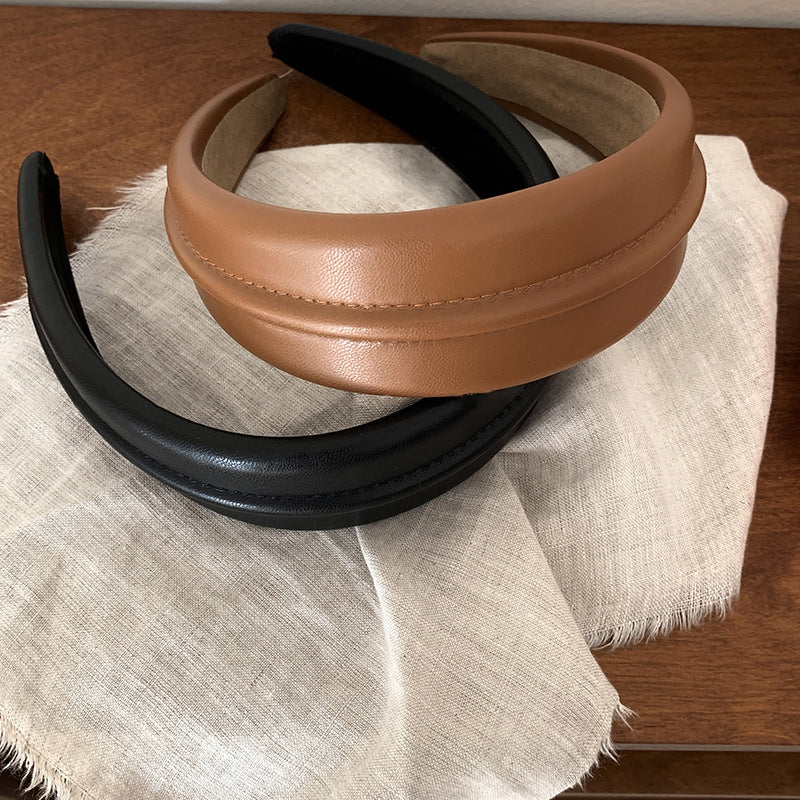 Temperament Western Style High-End High-Grade Leather Wide Brim Hair Band