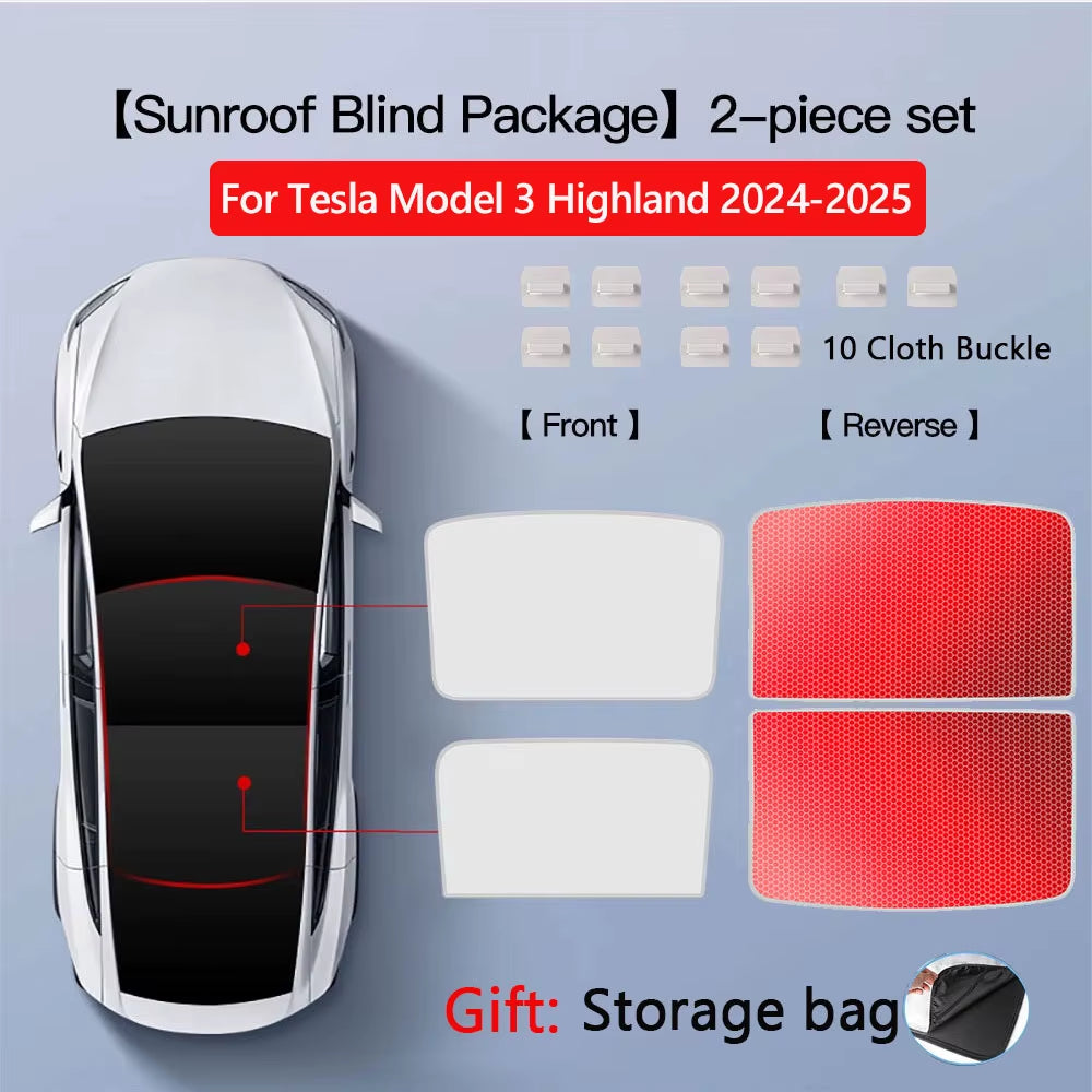 Sunshades for Tesla Model 3 Sunroof Highland 2026 Model Y 2020-26 Ice Cloth Buckle Sun Pare Glass Front Rear Skylight Accessory