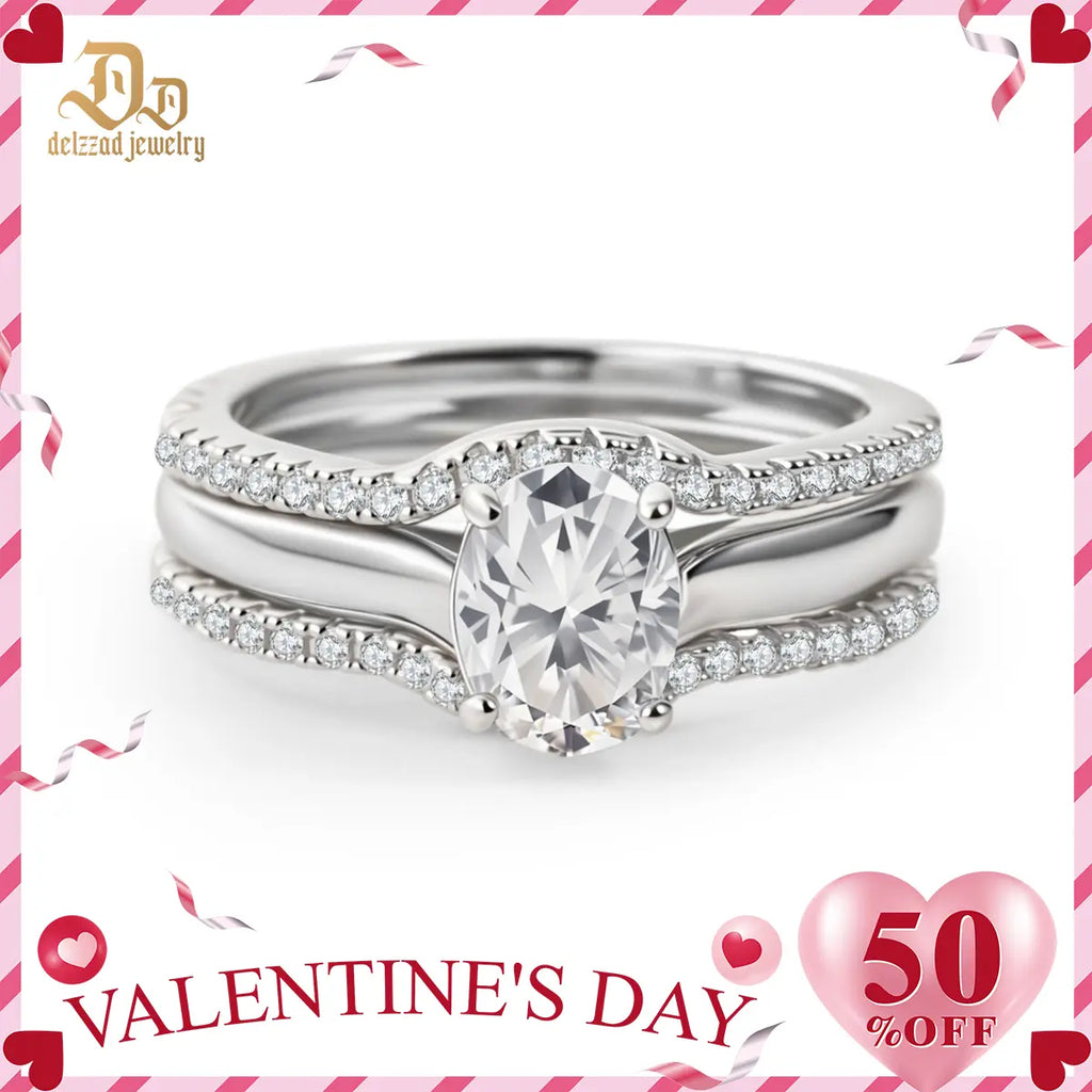 Delzzad 1.8Ct Heavenly Nest Ring Engagement Ring Triple Stacking Ring VVS Synthetic Moissanite Ring Jewelry Copper Band Perfect Birthday Engagement Wedding Anniversary Christmas Valentine'S Day Gift