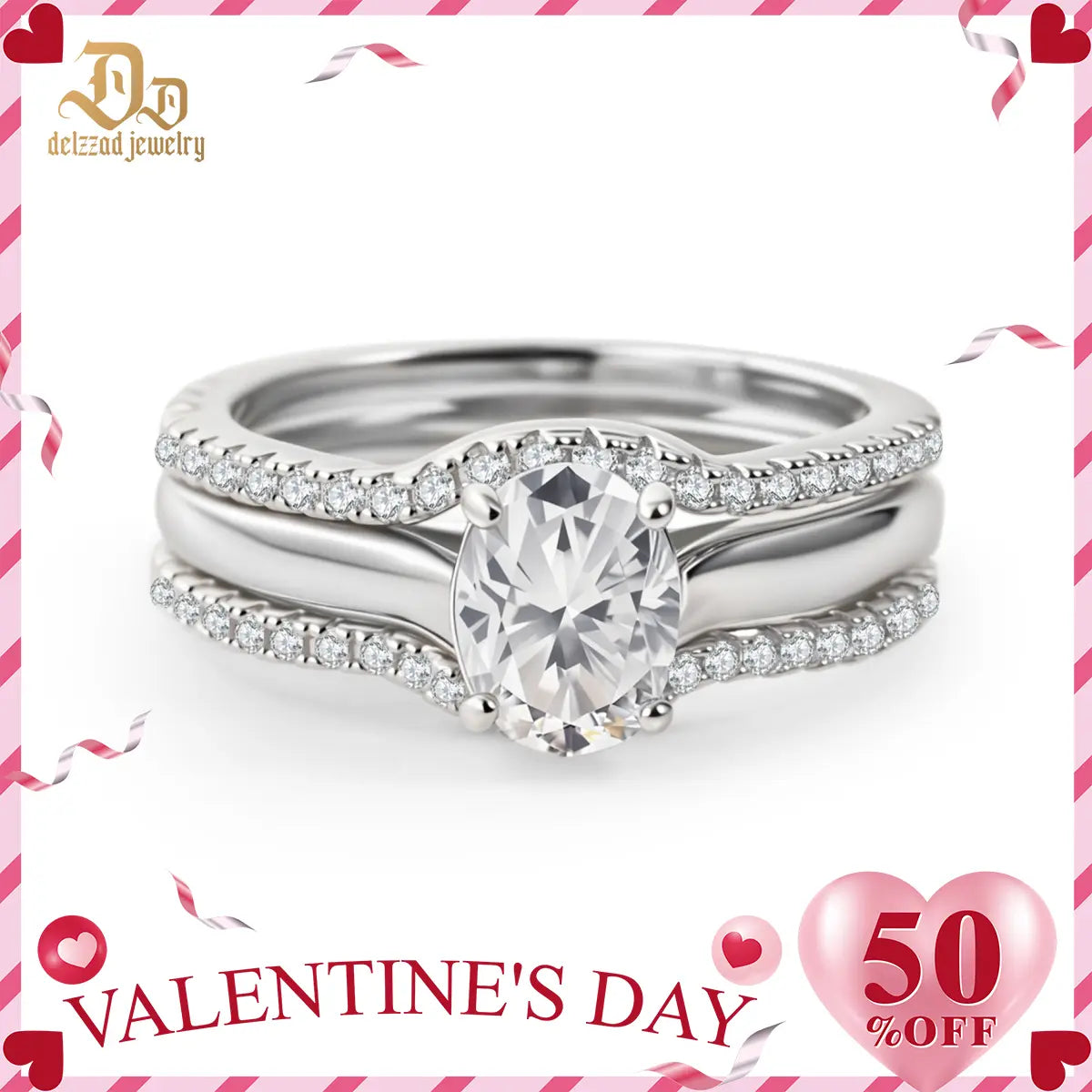 Delzzad 1.8Ct Heavenly Nest Ring Engagement Ring Triple Stacking Ring VVS Synthetic Moissanite Ring Jewelry Copper Band Perfect Birthday Engagement Wedding Anniversary Christmas Valentine'S Day Gift