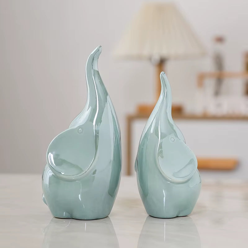 White Porcelain Elephant Ornament Living Room Decor Miniature Item Office Decoration Accessories Home Garden Bedroom Decorations