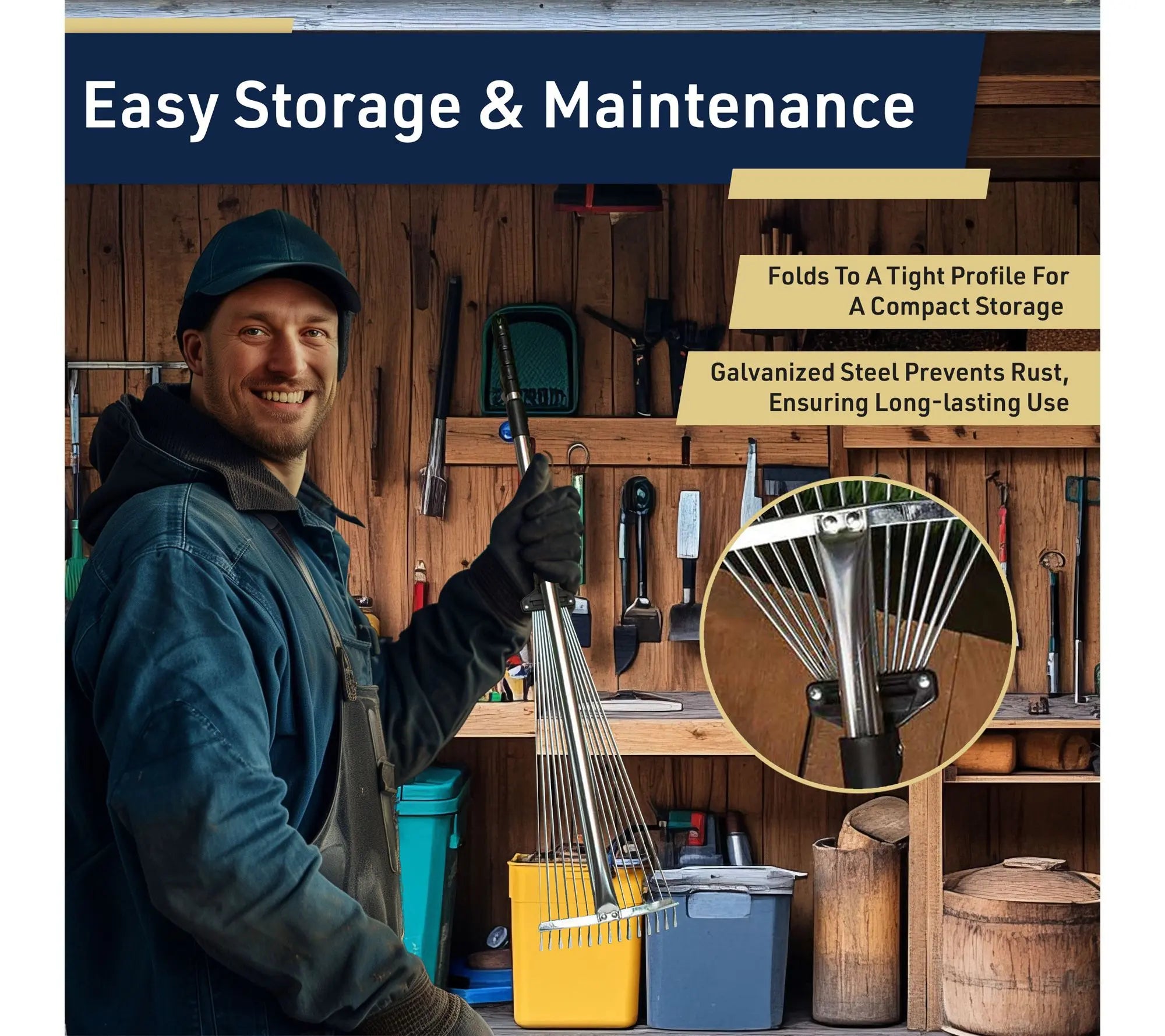 Kings County Adjustable Metal Rake with Expandable Handle