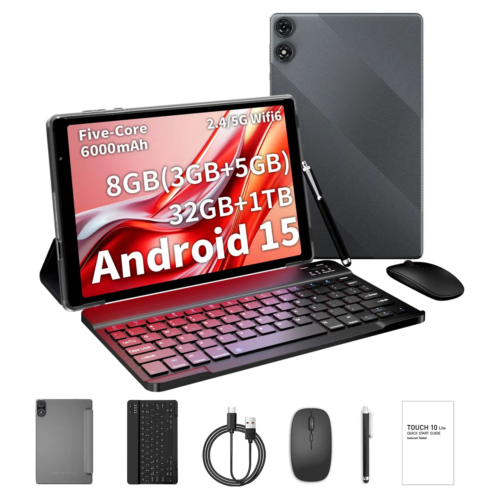 [Spring Glow Up]Pritom 10” New Tablet with Android 15: 5G Wifi, 12GB(3+9) RAM, 32GB+1TB Rom,6000Mah Battery – Perfect for Work and Play, Upgrade Your Tech, Long-Lasting Power, Versatile Device