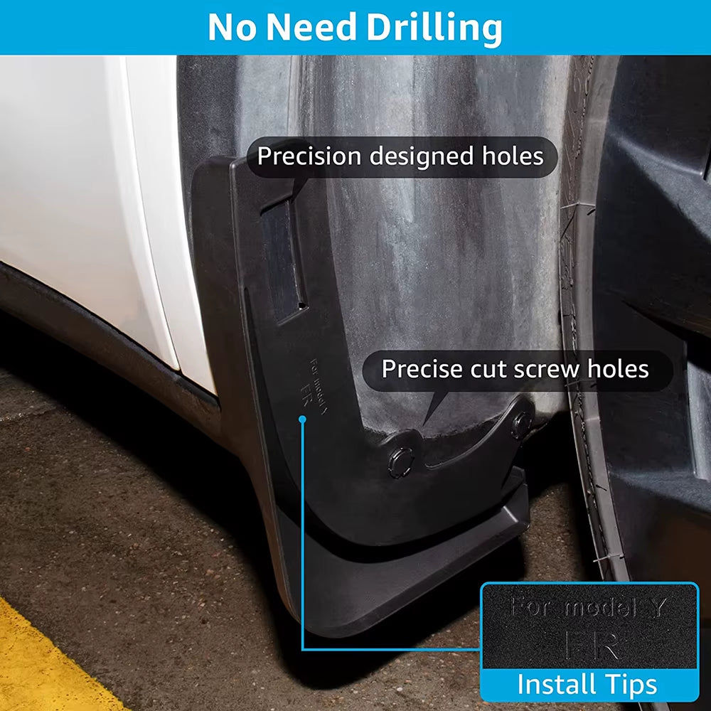 Mud Flaps for Tesla 2020 - 2024 2025 Model Y Juniper Splash Guards Fender No Drilling No Tape All Weather Mudflaps Accessories