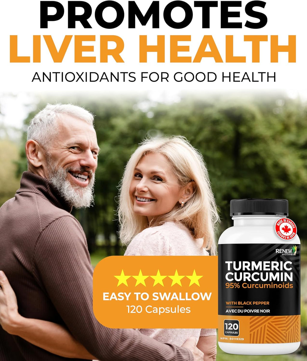 Turmeric Curcumin – Ultra Potent 95% Curcuminoids with Bioperine Black Pepper for Maximum Absorption – Supports Joint Health, Mobility, Digestion & Liver – Made in Canada – 120 Capsules