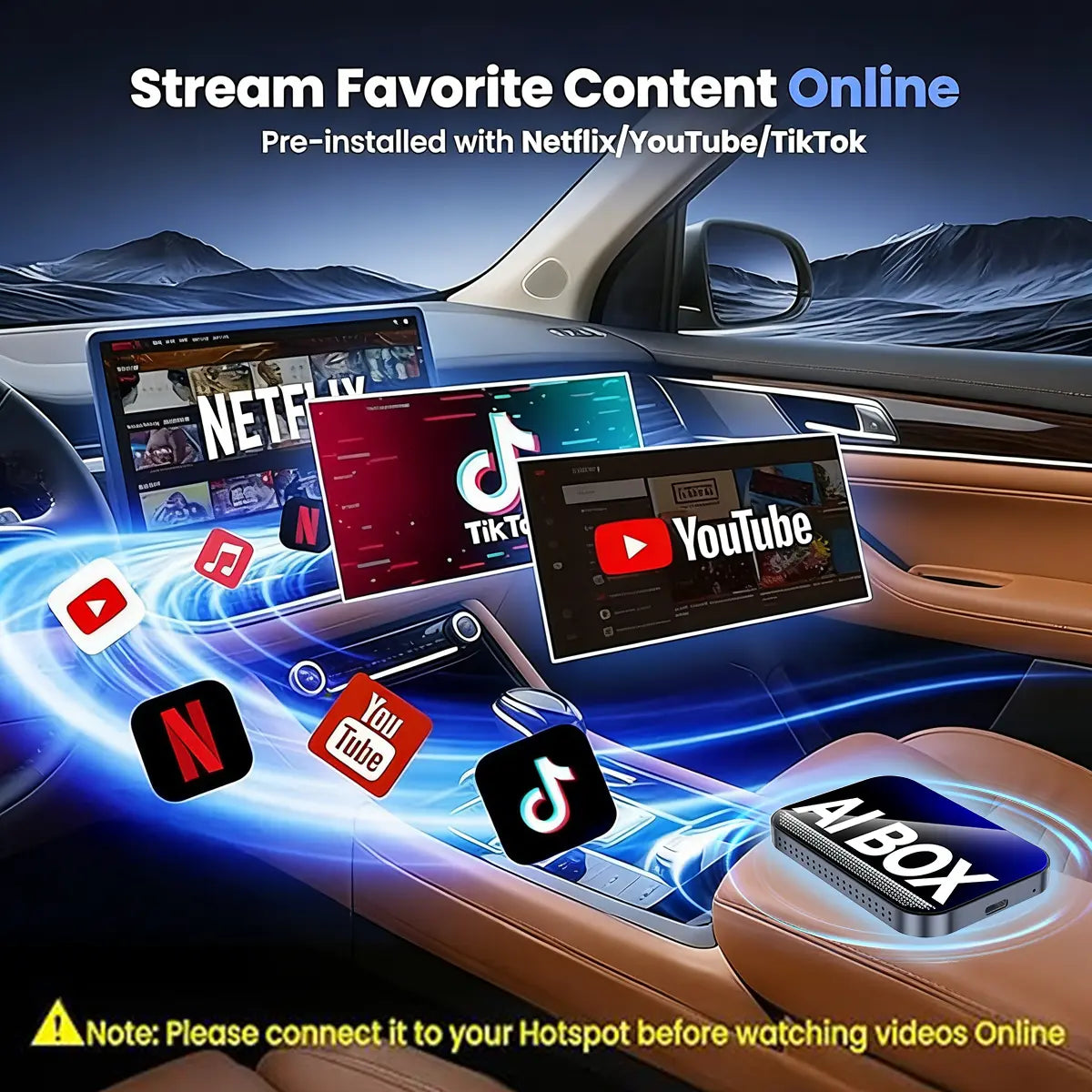 【Springglowup】Makasri Wired to Wireless Carplay Adapter【Not Support for Tesla & Bmw】Supports Netflix/Youtube/Tiktok APP to Play Video on a Car Screen (Do Not Support Vehicles with Built-In Wireless Carplay) ,Your Entertainment Co-Pilot on the Road!