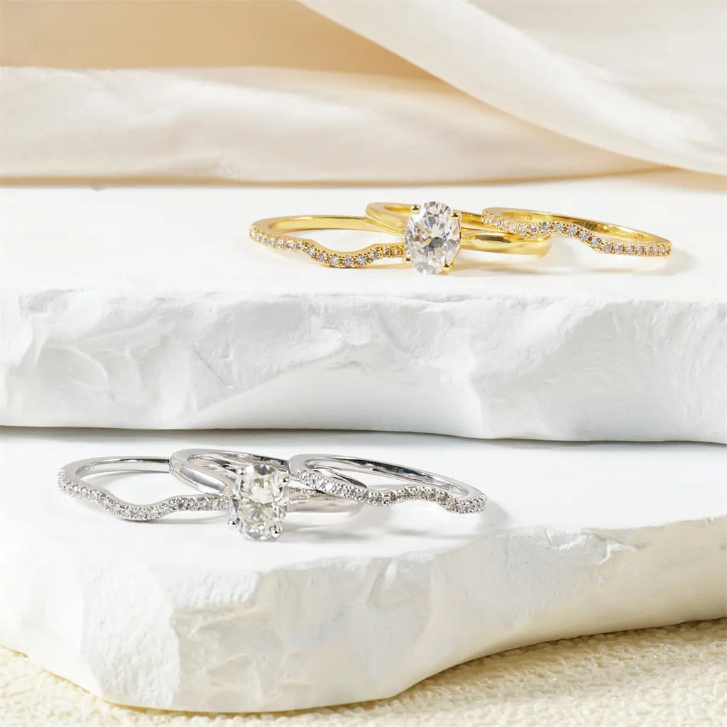 Delzzad 1.8Ct Heavenly Nest Ring Engagement Ring Triple Stacking Ring VVS Synthetic Moissanite Ring Jewelry Copper Band Perfect Birthday Engagement Wedding Anniversary Christmas Valentine'S Day Gift