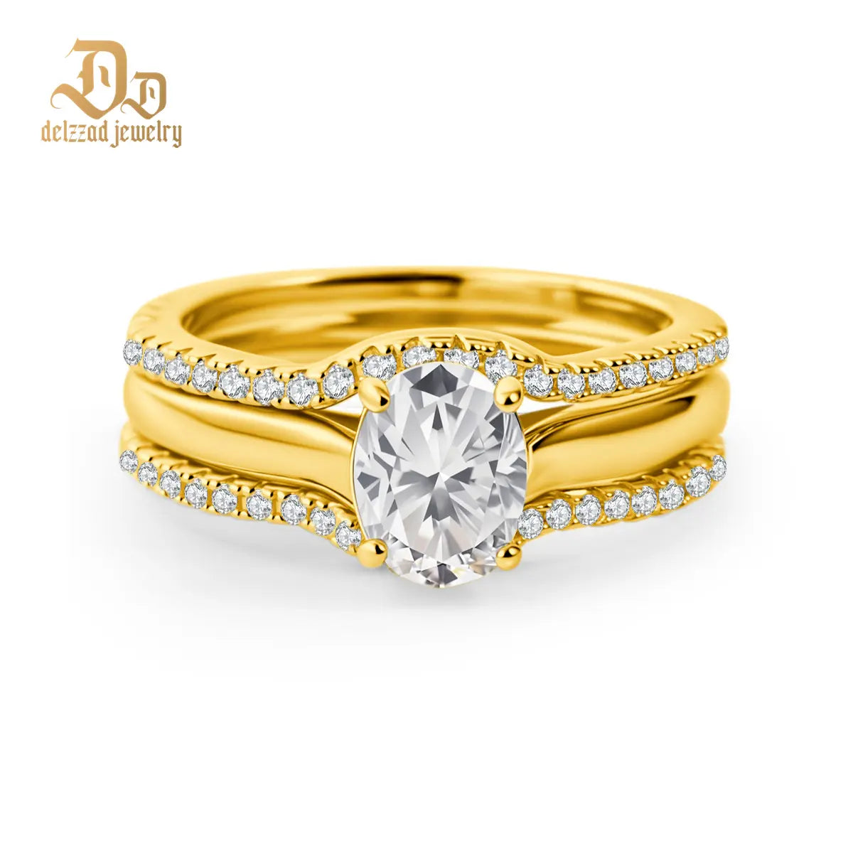 Delzzad 1.8Ct Heavenly Nest Ring Engagement Ring Triple Stacking Ring VVS Synthetic Moissanite Ring Jewelry Copper Band Perfect Birthday Engagement Wedding Anniversary Christmas Valentine'S Day Gift