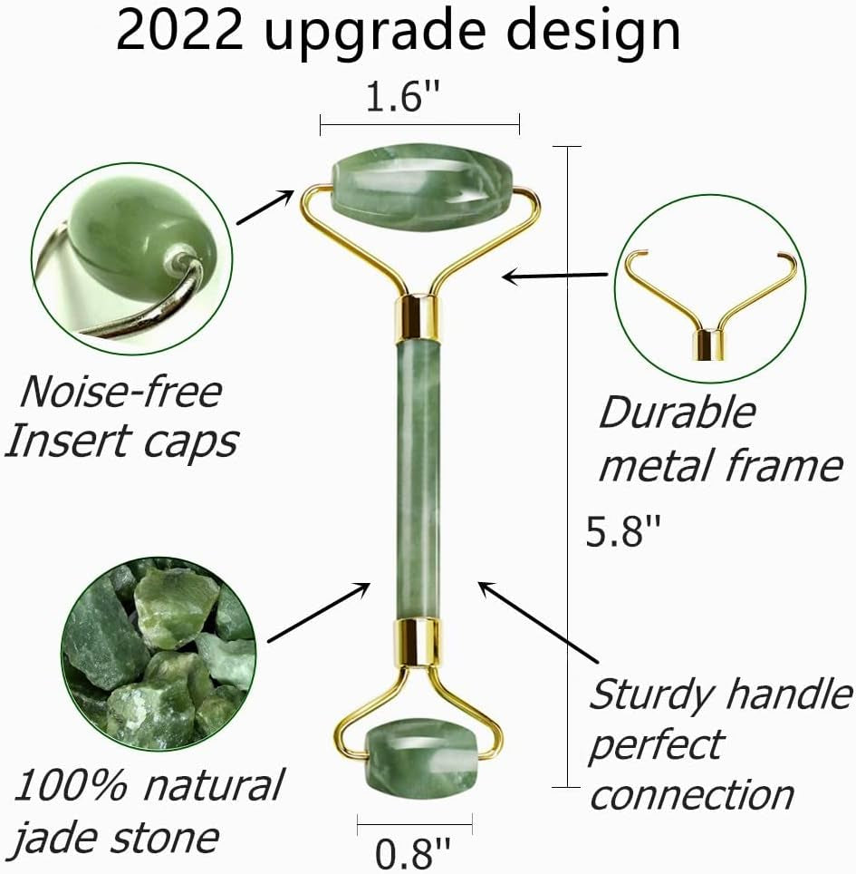 Jade Roller for Face and Gua Sha Set Face Roller Natural Jade Stone for anti Aging,Eye Puffiness Wrinkles,Skincare Massage Tools for Face Eyes
