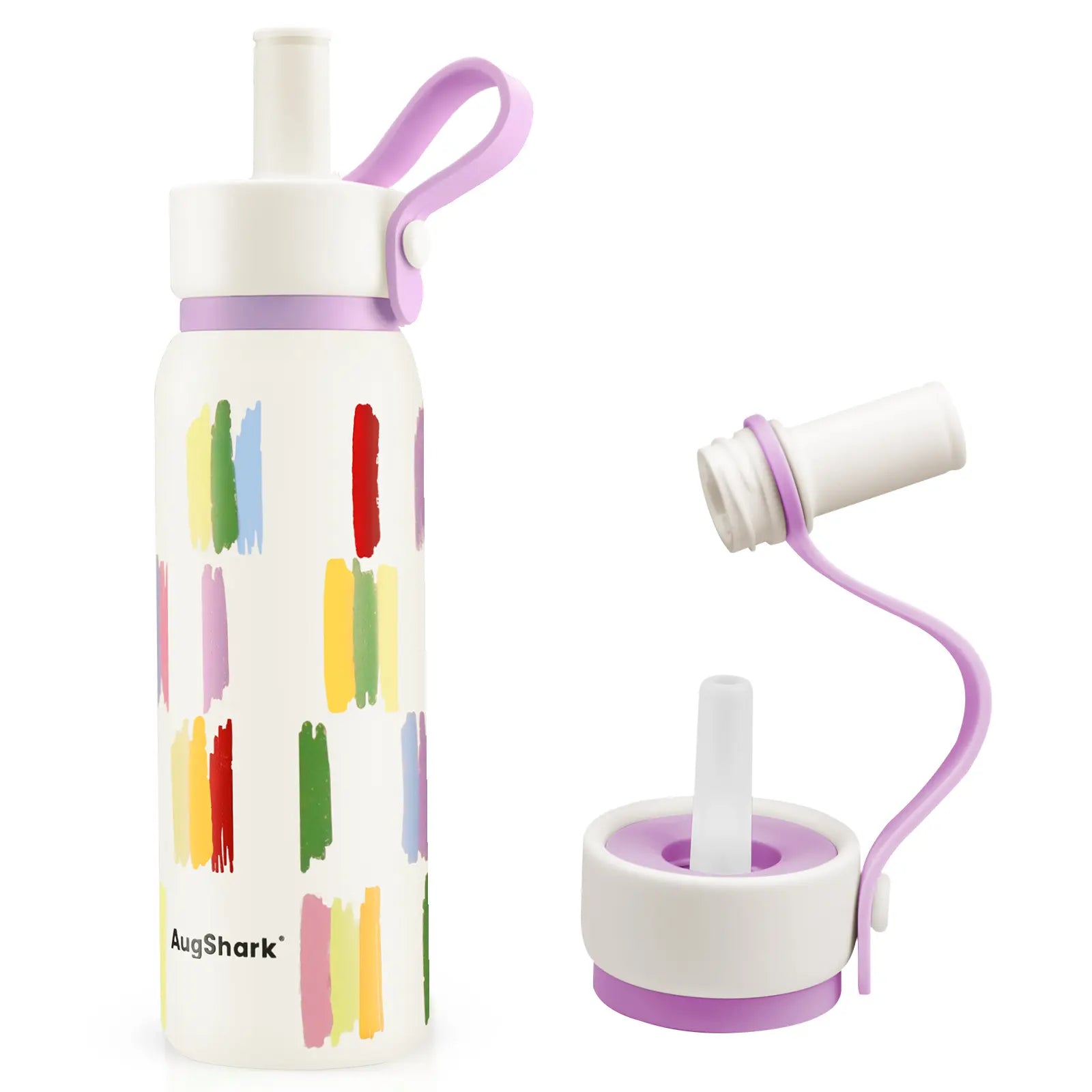 Augshark 24 Oz Insulated Water Bottle, 316 Stainless Steel Liner Tumbler with Handle & Flip Straw, Leak-Proof Vacuum Bottle for Gym, Travel, Sports, School Cup Gift Thermal Bottle