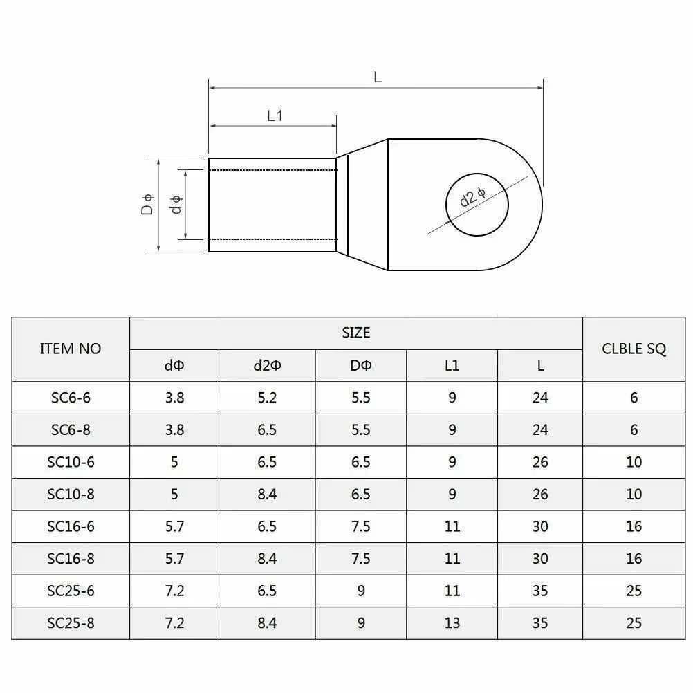 4-25Mm Assortment Tinned Copper Lugs Ring Crimp Terminals Battery Wire Welding Cable Connectors Kit