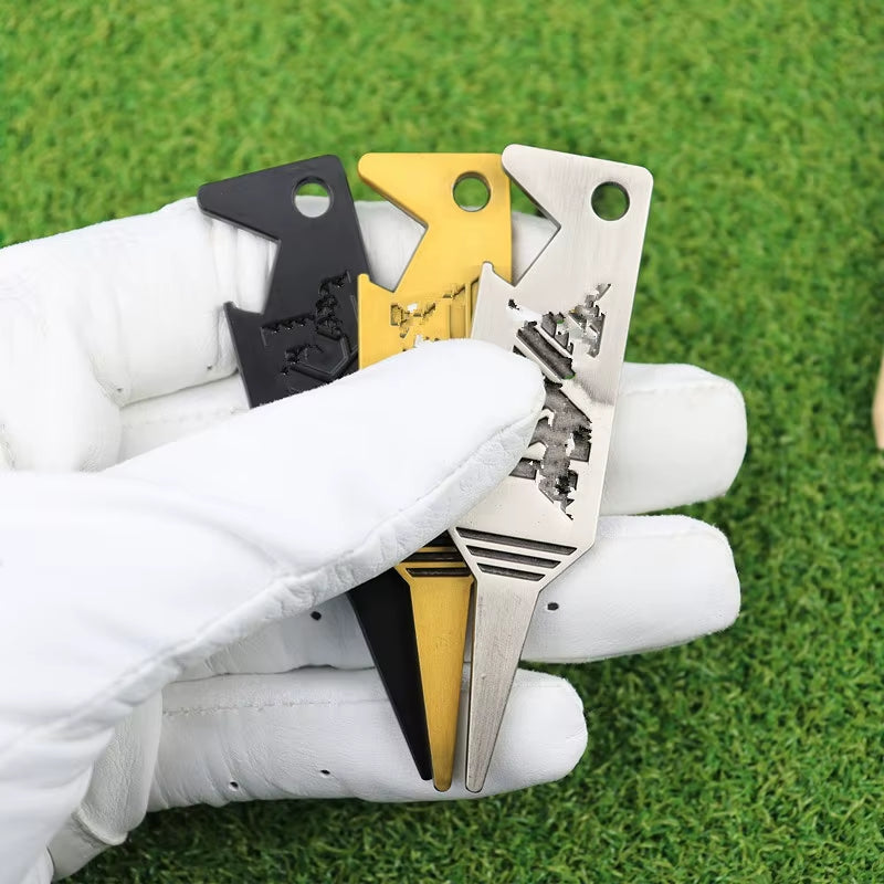 2 in 1 Metal Golf Divot Repair Tool Golf Club Groove Cleaner Golf Putting Green Fork Golf Pitchforks Golf Accessories