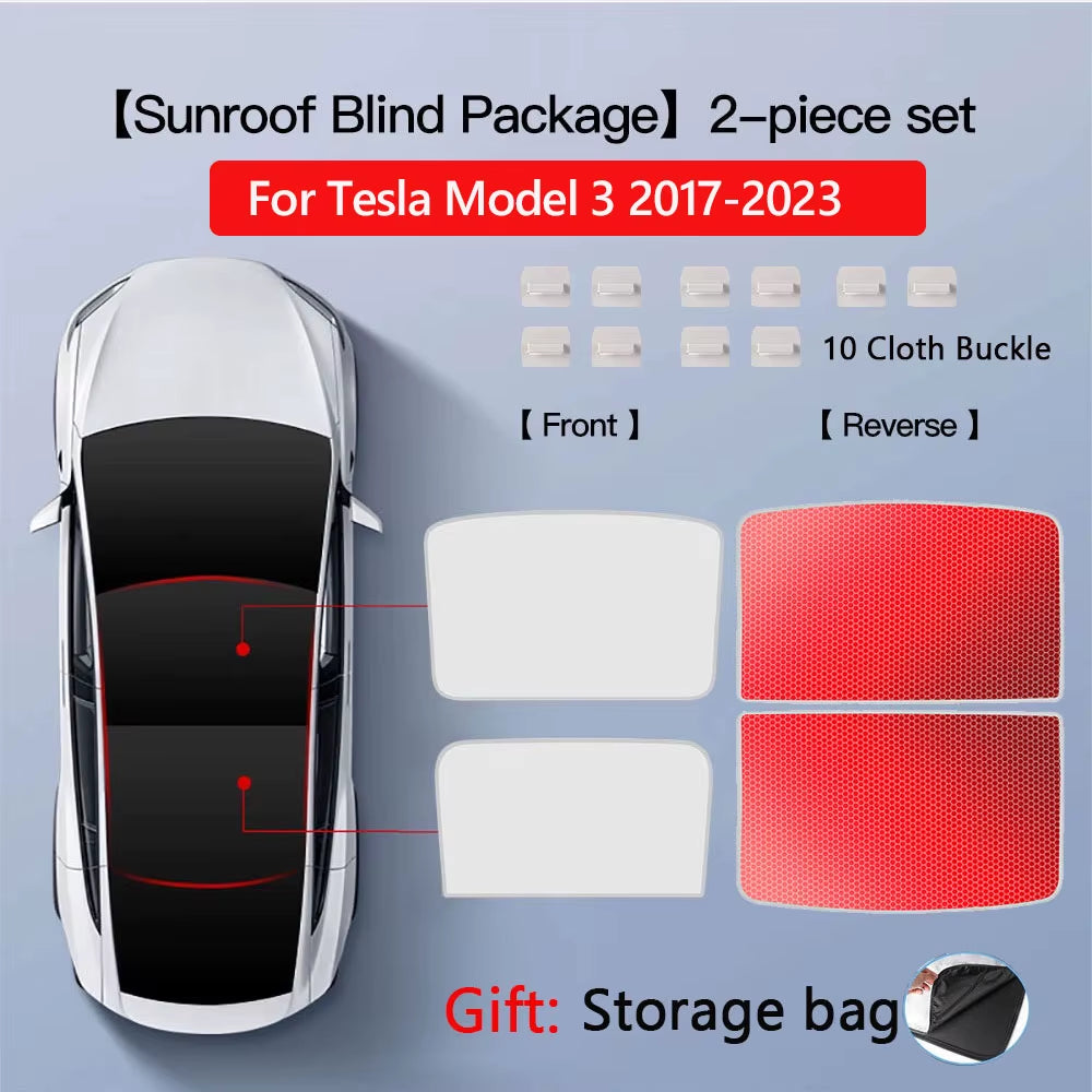 Sunshades for Tesla Model 3 Sunroof Highland 2026 Model Y 2020-26 Ice Cloth Buckle Sun Pare Glass Front Rear Skylight Accessory