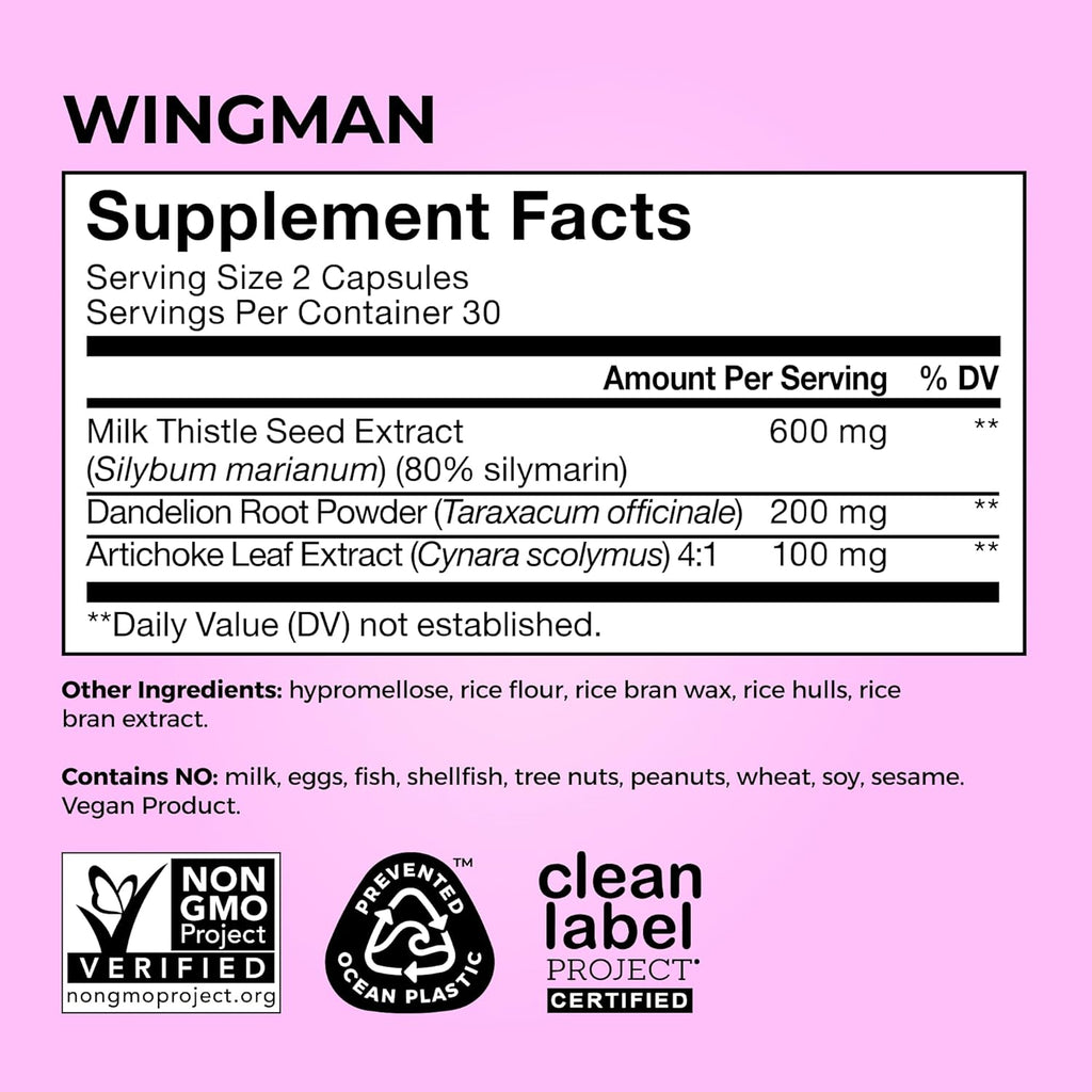 Wing Man Liver Support Supplement with Milk Thistle, Dandelion Root Powder & Artichoke Leaf Extract for Liver Health & Function Support, Milk Thistle Supplement Helps Flush Out Toxins, 60 Capsules