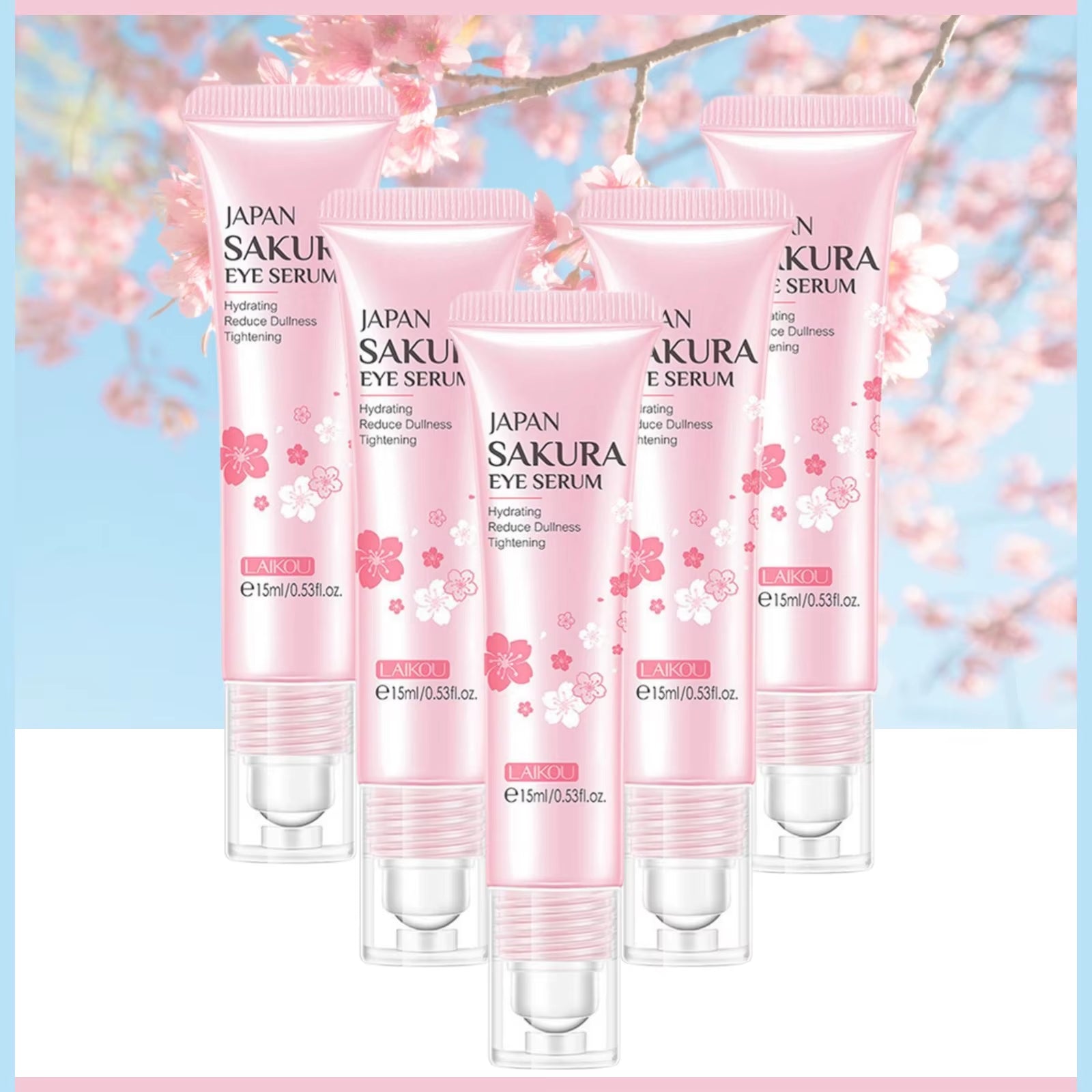 1/3/5Pcs Sakura Eye Essence Cream Eye with Massage Ball Firming Anti-Dark Circles Anti-Puffiness Bags Anti-Aging under Eye Serum