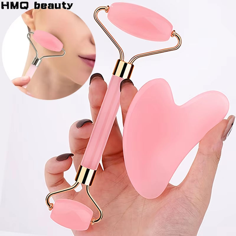 2Pcs Ice Face Roller Gua Sha Scraper Set Portable Face Neck Skincare Tool Facial Massage Roller Lifting Contouring Beauty Tools