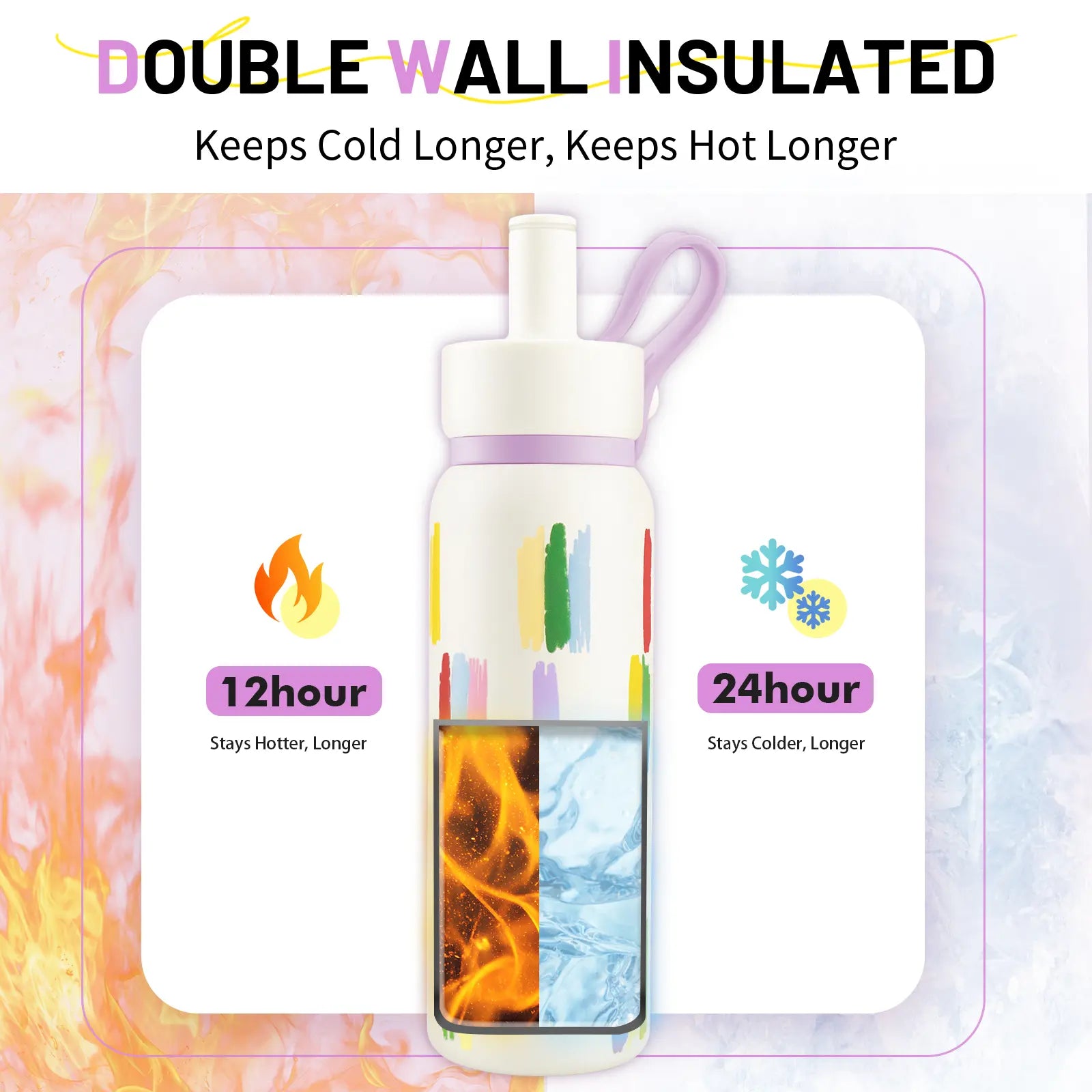 Augshark 24 Oz Insulated Water Bottle, 316 Stainless Steel Liner Tumbler with Handle & Flip Straw, Leak-Proof Vacuum Bottle for Gym, Travel, Sports, School Cup Gift Thermal Bottle