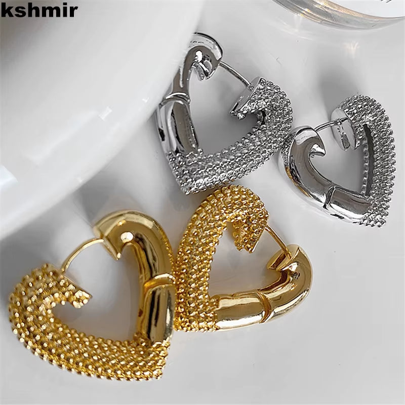South Korea Exaggerated Texture Heart Earrings Women Simple Geometric Earrings Long Women'S Jewelry Accessories