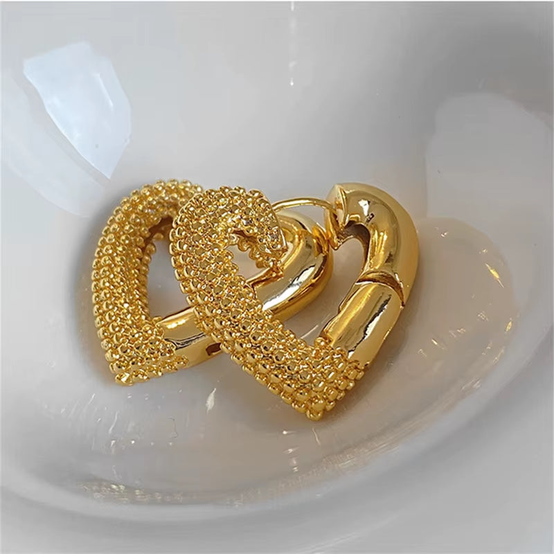 South Korea Exaggerated Texture Heart Earrings Women Simple Geometric Earrings Long Women'S Jewelry Accessories
