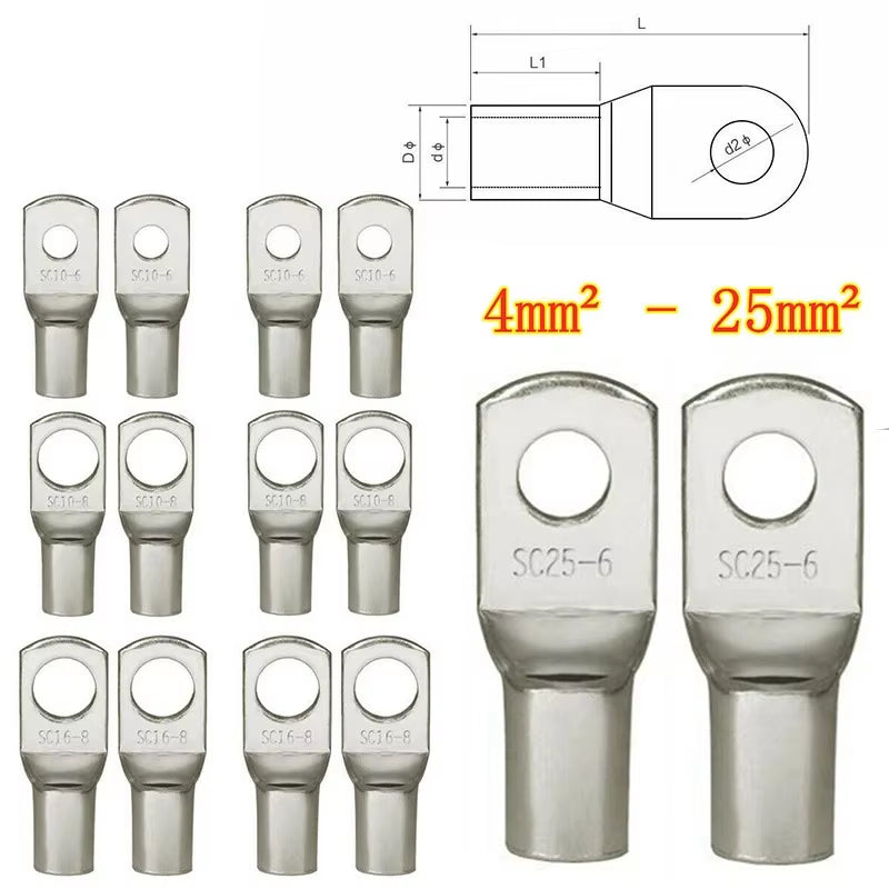4-25Mm Assortment Tinned Copper Lugs Ring Crimp Terminals Battery Wire Welding Cable Connectors Kit
